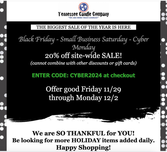 20% Site-Wide Sale - Black Friday - Small Business Saturday - Cyber Monday