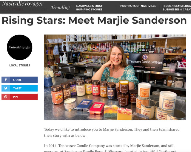 Nashville Voyager Magazine interview with Marjie Sanderson with Tennessee Candle Company