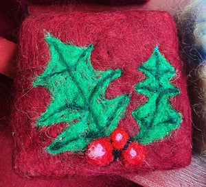 Holly Leaves & Berries-Felted Soap