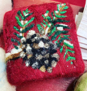 Snowy Pine Cone & Branches-Felted Soap